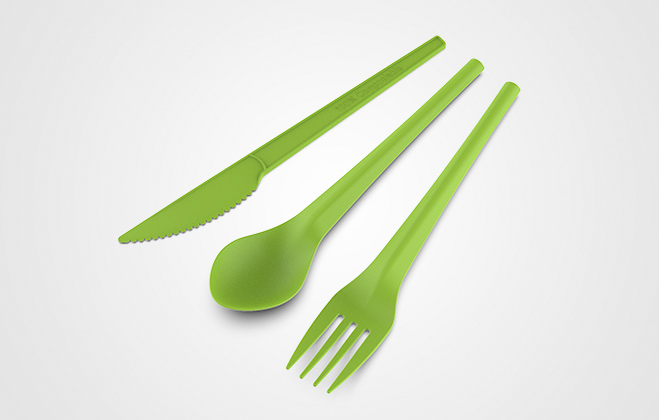 Green Color PLA Cutlery Disposable Eco Friendly